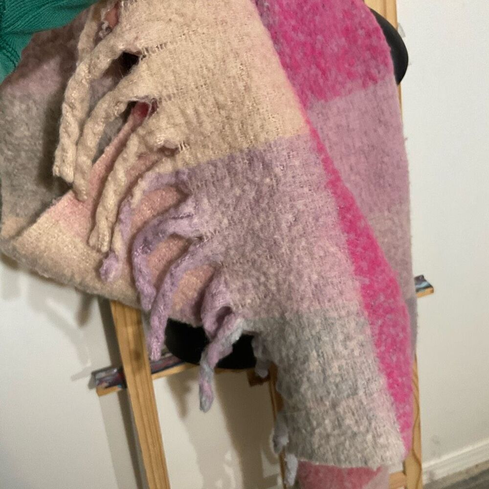 Soft Checked Tassel scarf pink one size - Picture 2 of 6